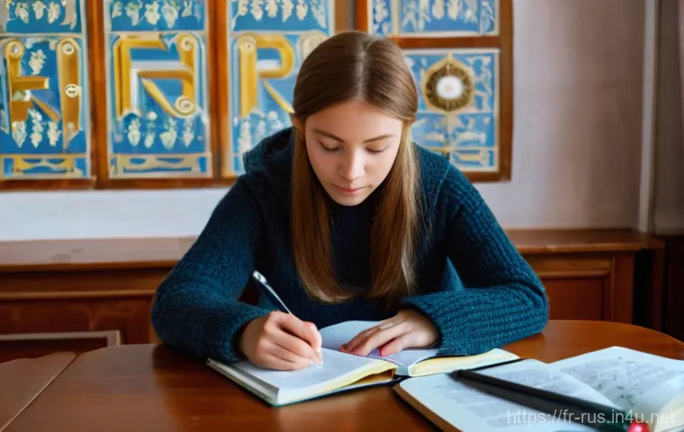 러시아어와 러시아 전통 - **Prompt for learning the Cyrillic alphabet:**
    "A young adult, perhaps a French traveler or stud...