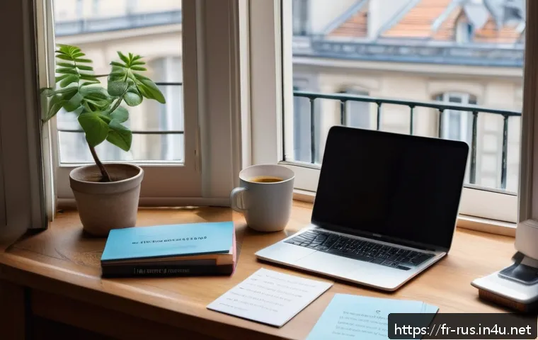 러시아어와 러시아 교육 - A cozy study corner in a modern Parisian apartment, featuring a young adult learner sitting at a woo...