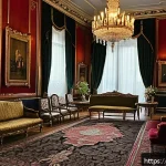 Home 19 러시아어 고전 문학 - A detailed, atmospheric scene of a 19th-century Russian noble family’s grand drawing room, richly de...