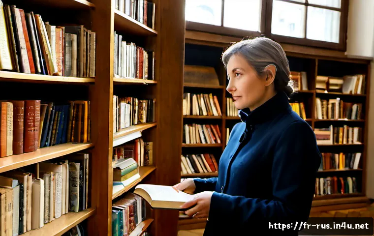 러시아어와 러시아 출판 산업 - Photorealistic editorial scene in a Paris independent bookstore, a French-speaking librarian compari...